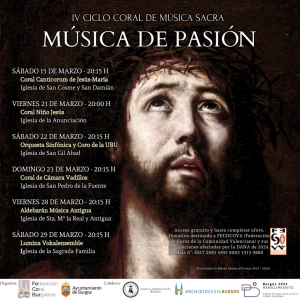 El Ciclo Música de Pasión que tendrá lugar entre el sábado 15 y el 29 de marzo en seis iglesias de la capital burgalesa.